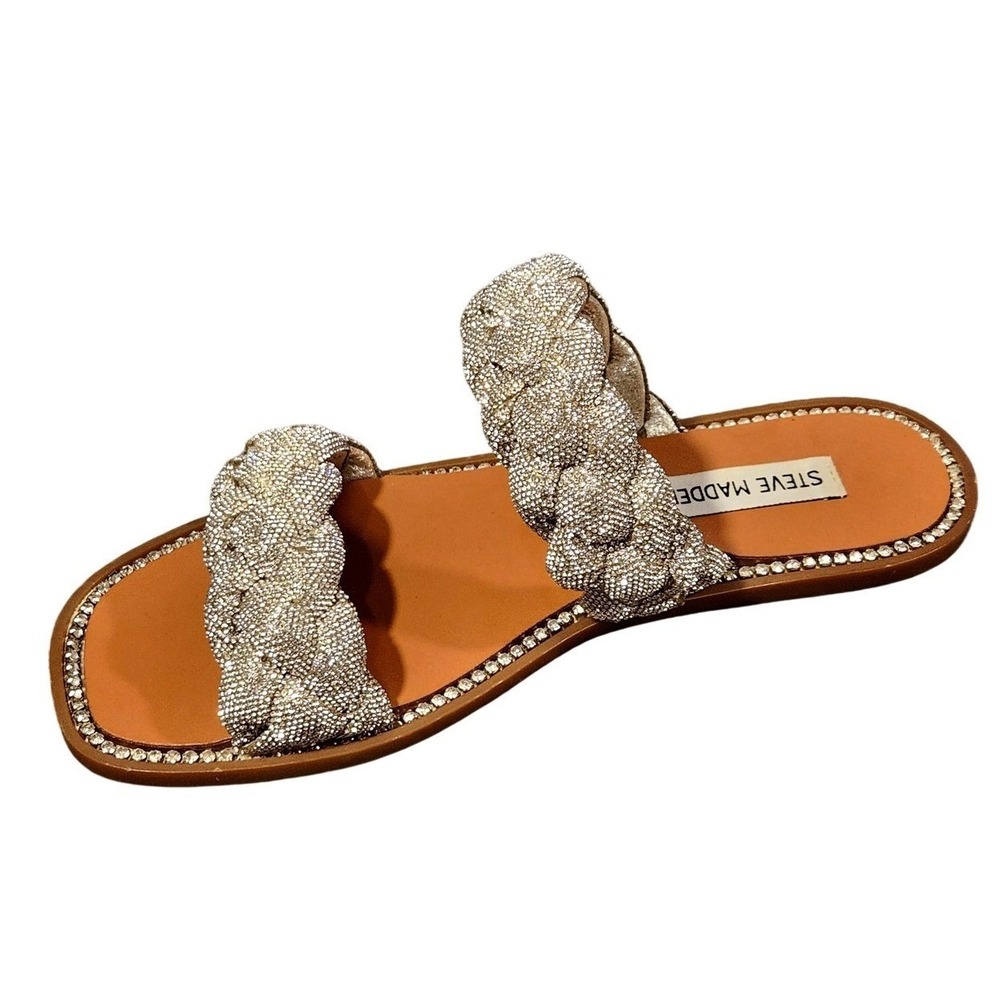 Steve Madden Sandals Shoes Womens Size 8 Silver Rhinestone Darylin Slide